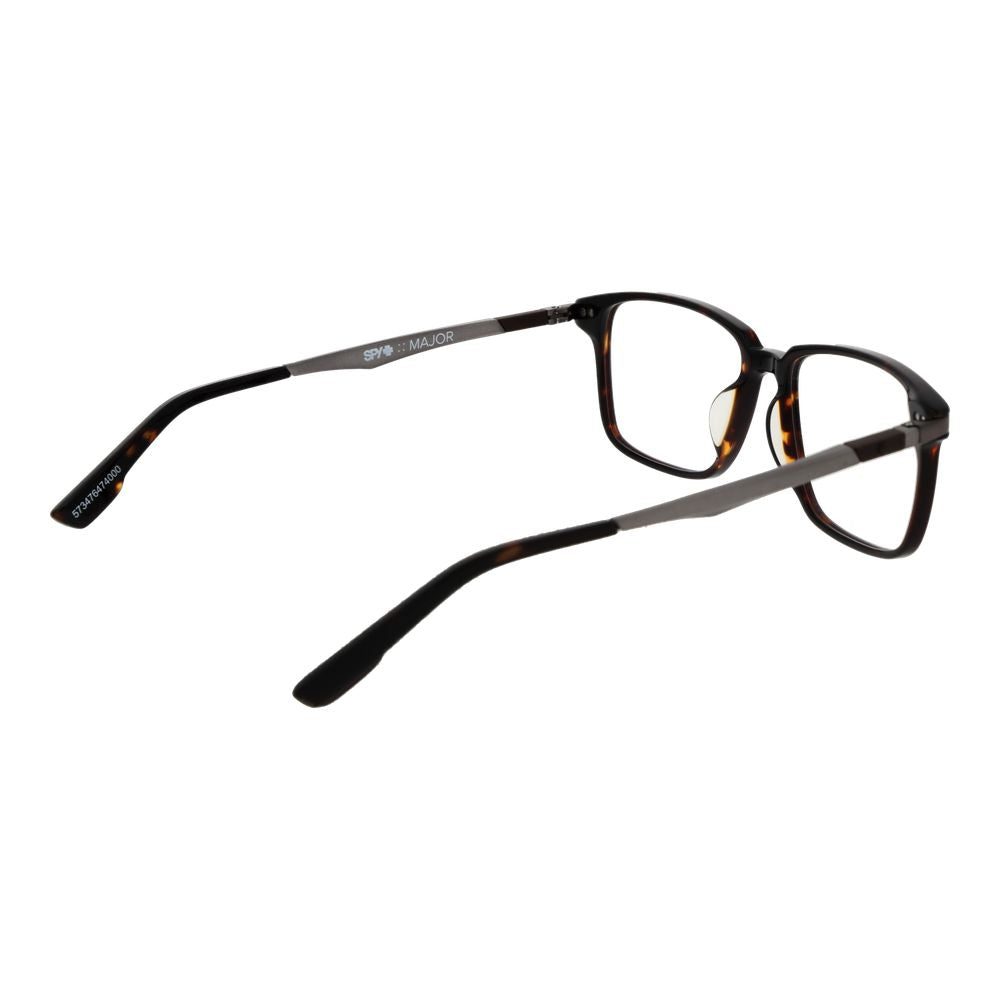 Spy Brown Plastic Glasses (Frames) for men, full-rim square frame, plastic material, brown color, 57-17-145 size, includes branded soft case.