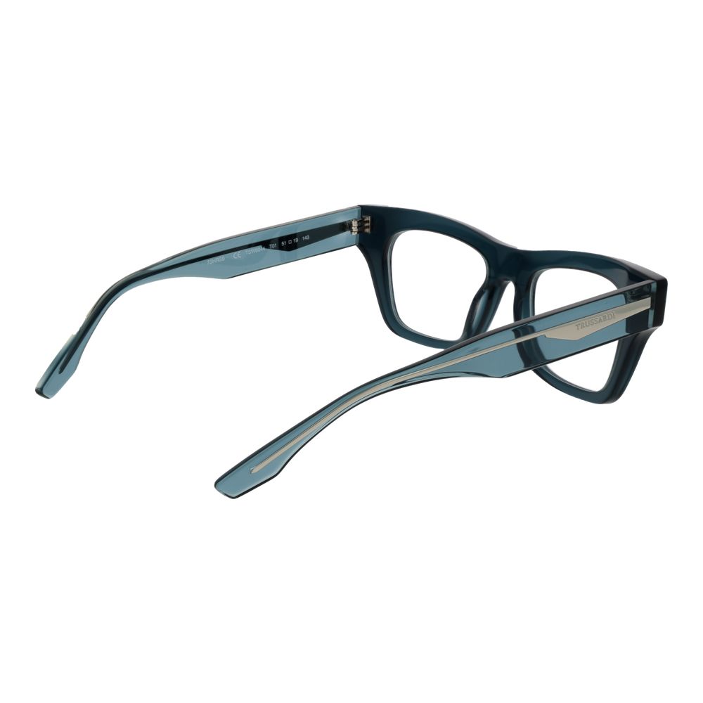 Trussardi Blue Acetate Glasses (Frames) in full-rim rectangle style with demo lenses, women's eyewear.