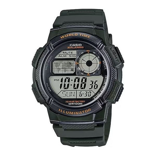 CASIO SPORT Mod. DIVER - WORLD TIME ILLUMINATOR 5 ALARMS. 10 YEARS BATTERY - ARMY GREEN WATCHES