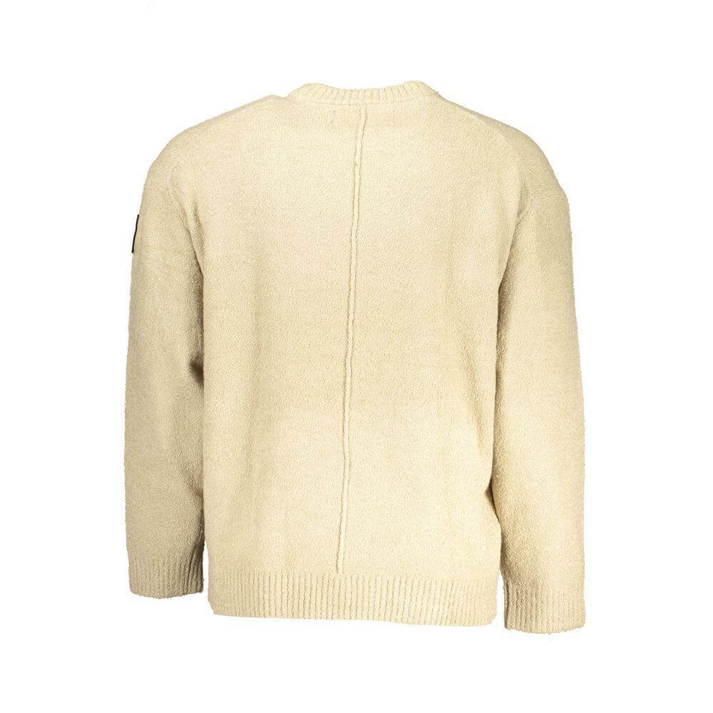 Calvin Klein Beige Cotton Sweater, long-sleeved crew neck with contrast details and logo embroidery.