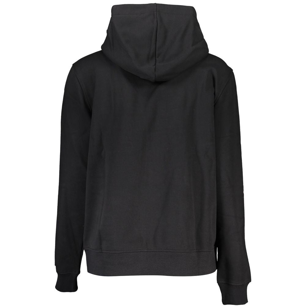 Calvin Klein Black Cotton Sweatshirt with hood and logo embroidery, perfect for transitional seasons.