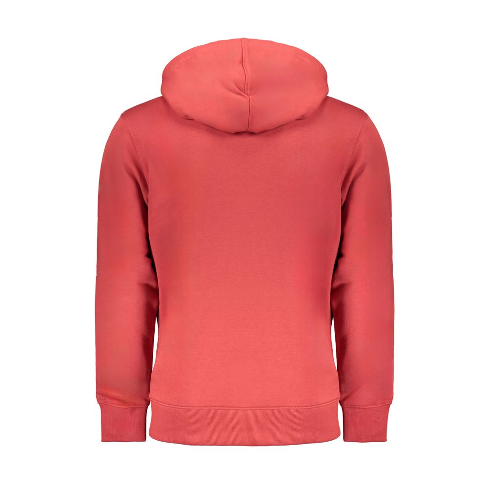 Calvin Klein Red Cotton Sweatshirt with hood and logo, long-sleeved, featuring 50% regenerative cotton, back view.