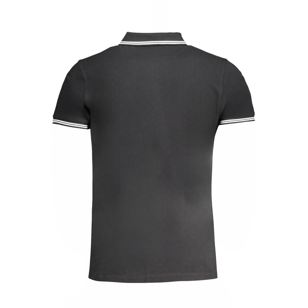 Back view of Cavalli Class Black Cotton Polo Shirt with short sleeves, 3 buttons, contrast details, and logo embroidery.