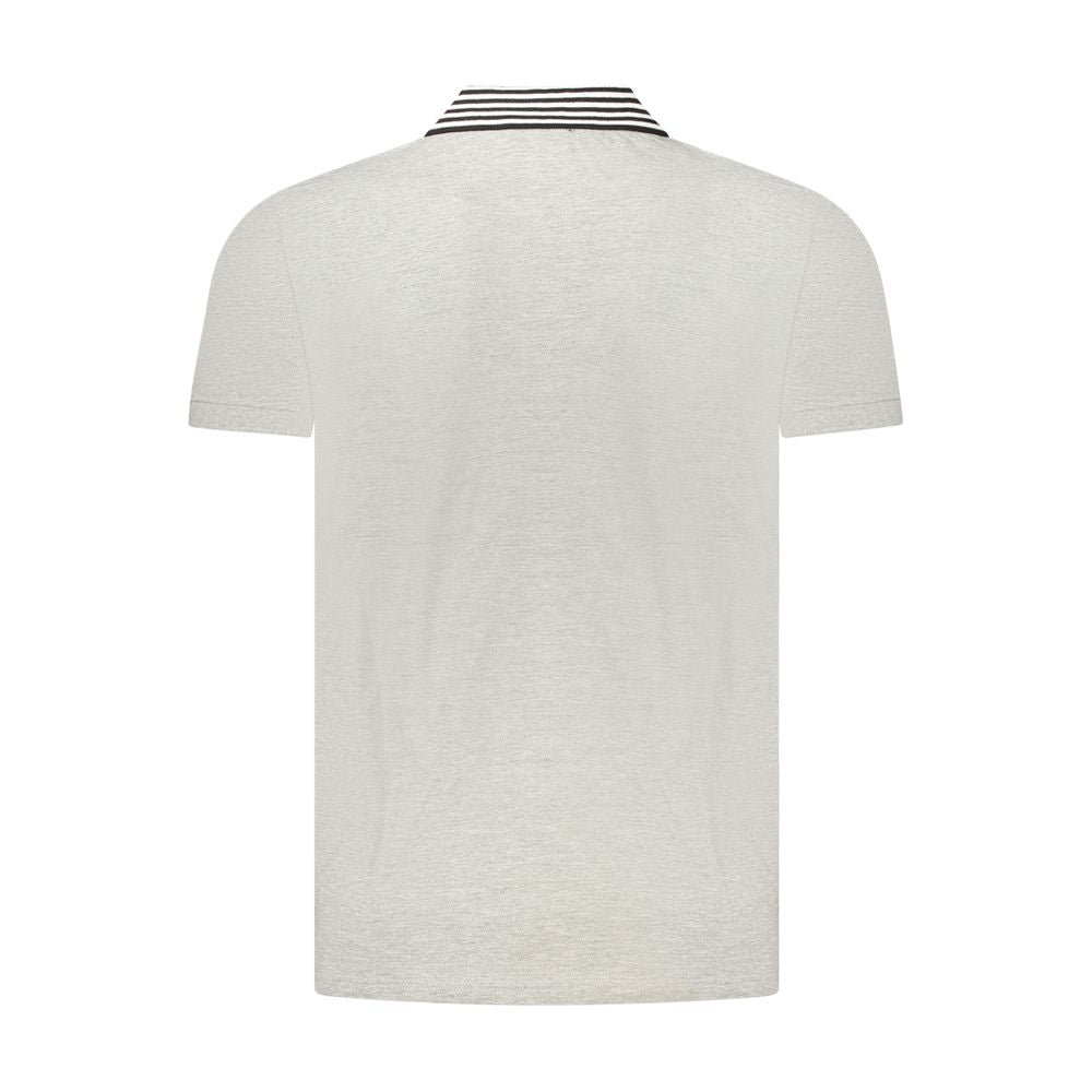Back view of Cavalli Class Gray Cotton Polo Shirt with short sleeves and contrasting details