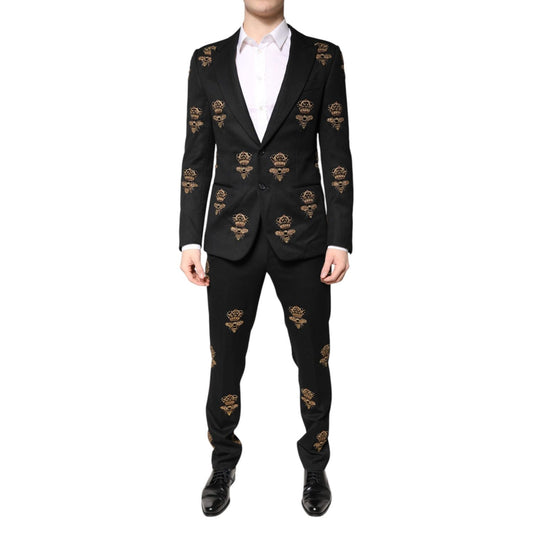 Dolce & Gabbana Black Bee Crown Embroidery 2 Piece Suit