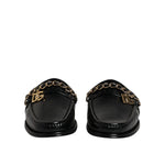 Dolce & Gabbana Black Leather DG Chain Embellished Sandals Shoes