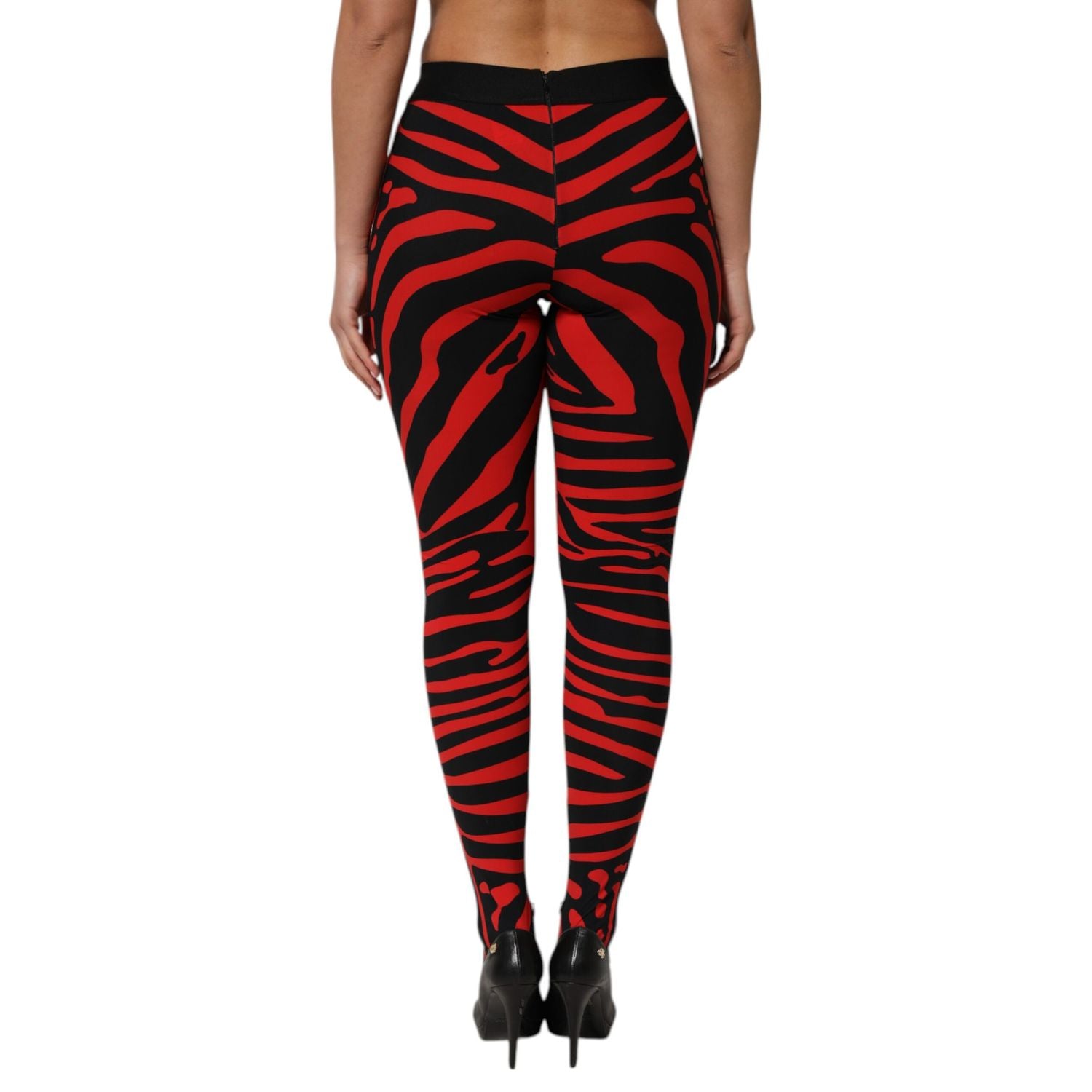 Dolce & Gabbana Black Red Nylon Logo Waisted Leggings Pants