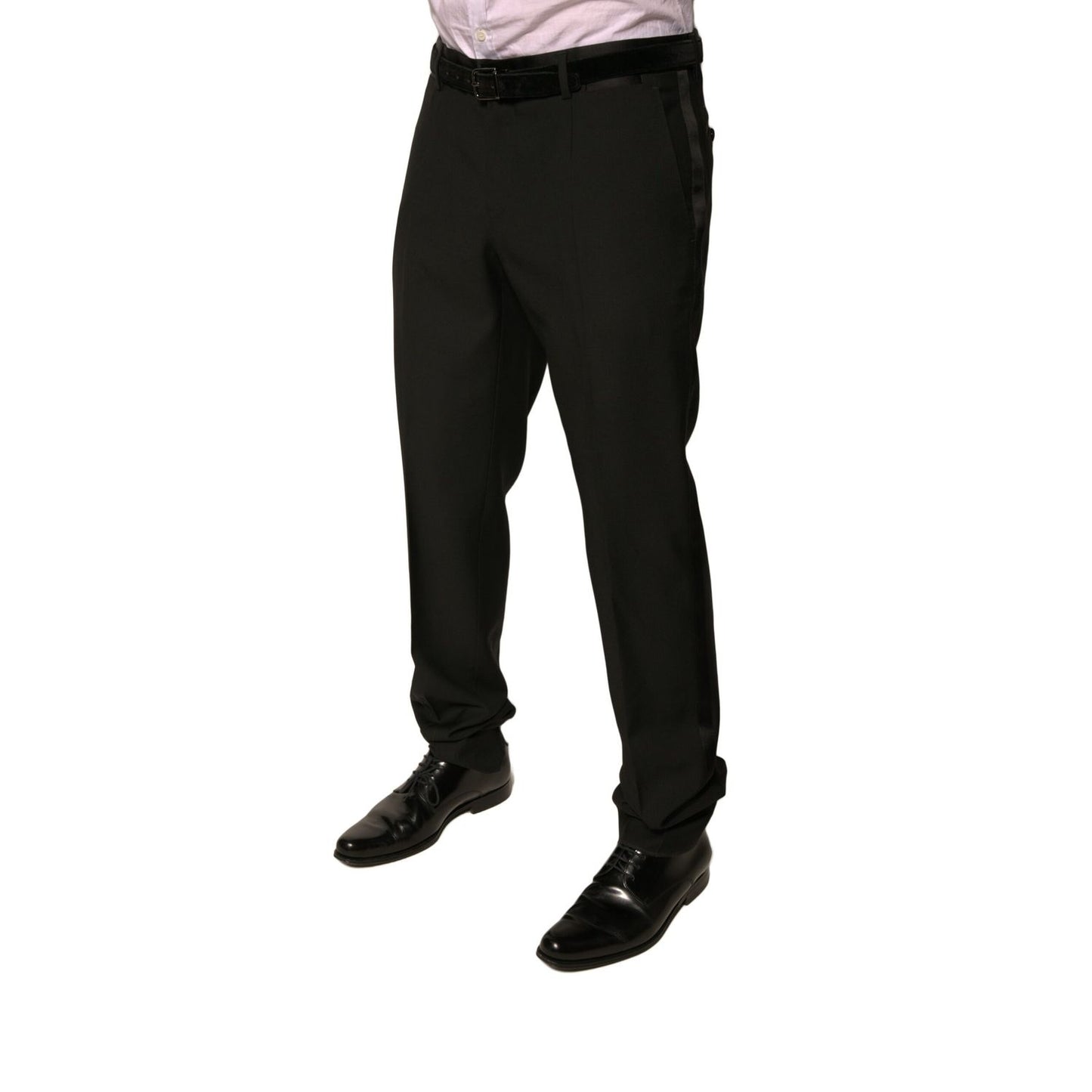 Dolce & Gabbana Black Wool Tapered Formal Dress Pants