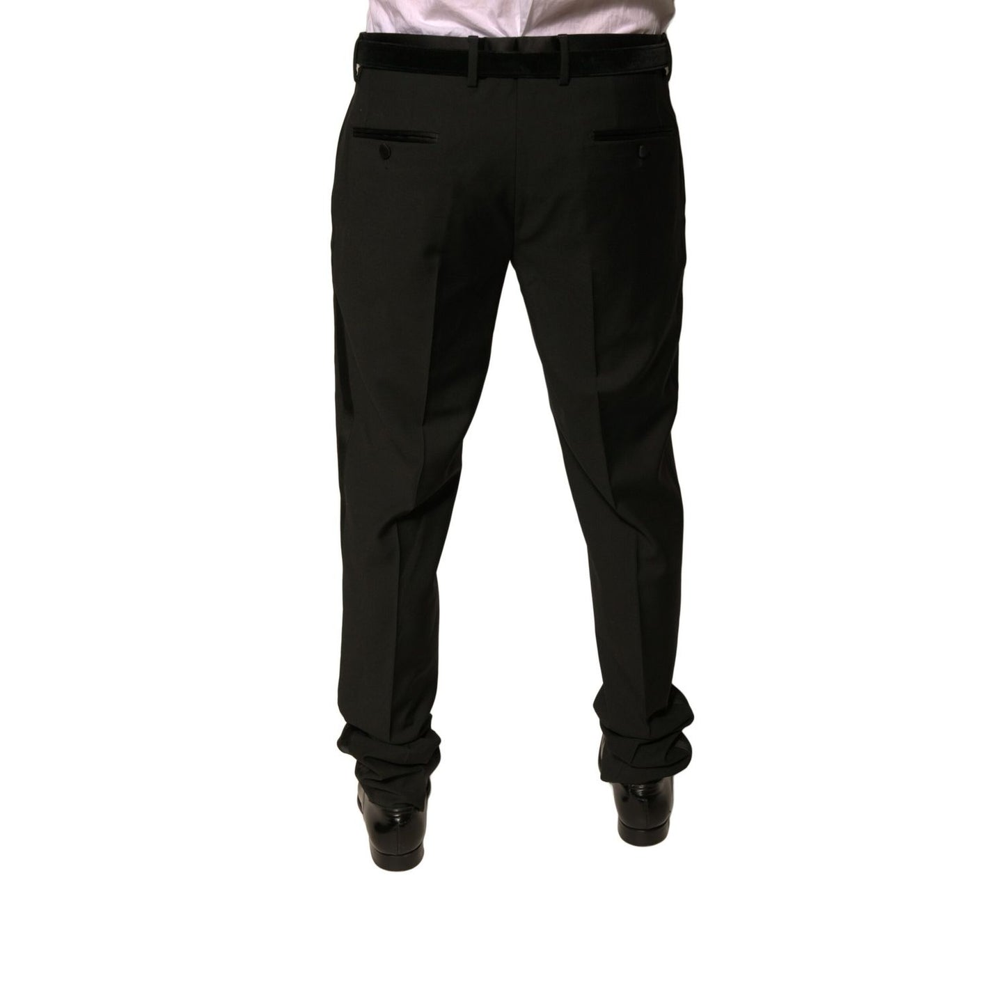 Dolce & Gabbana Black Wool Tapered Formal Dress Pants