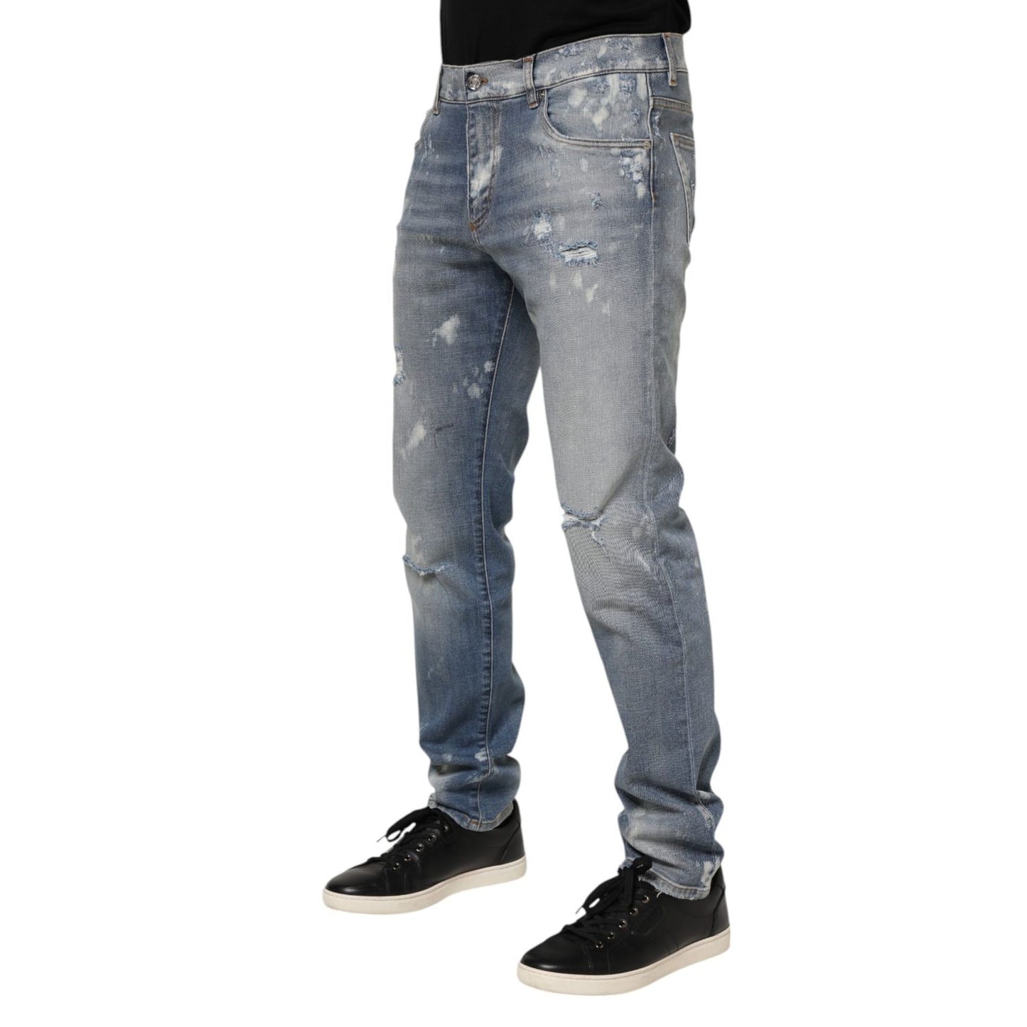 Dolce & Gabbana Blue Cotton Tattered Slim Fit Men Denim Jeans