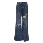 Dolce & Gabbana Blue Cotton Wide Leg Tattered Denim Jeans