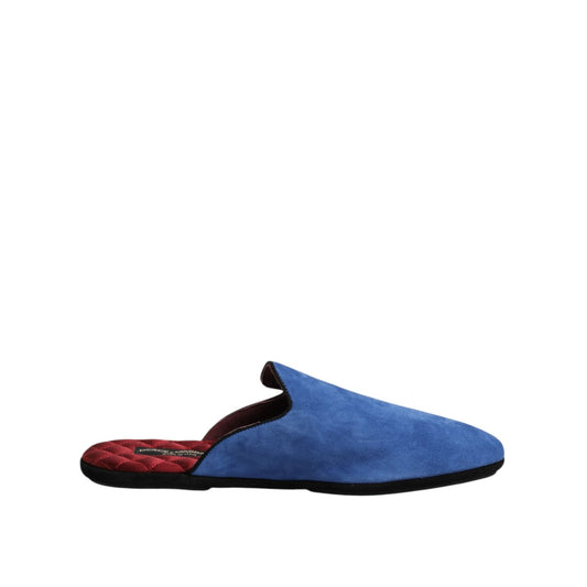 Dolce & Gabbana Blue Suede Capra Slides Flat Slipper Shoes