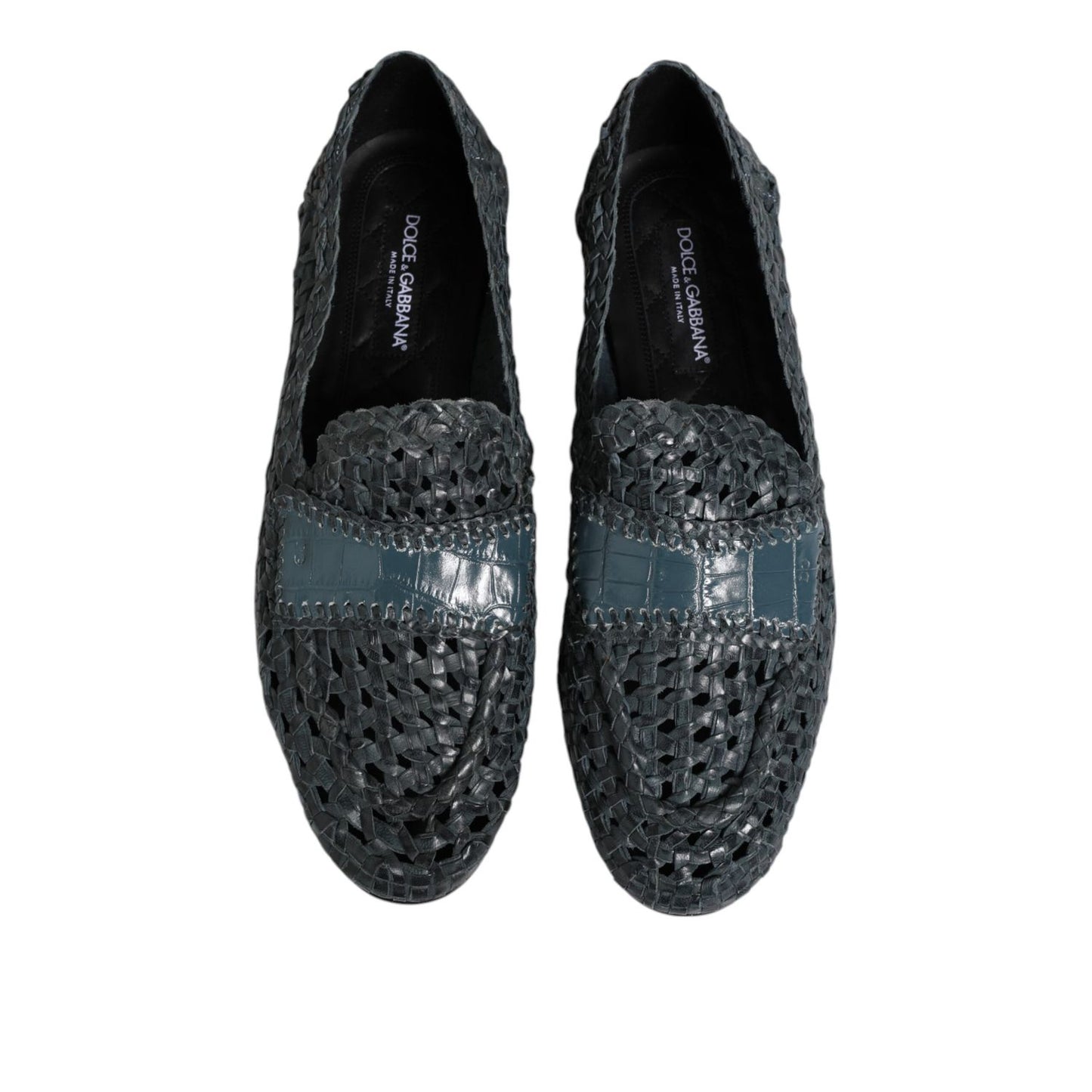 Dolce & Gabbana Blue Woven Raffia Slip On Loafers Shoes