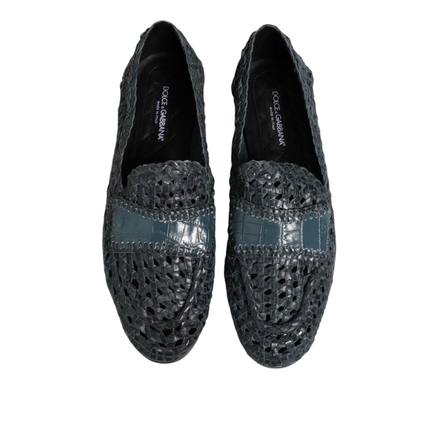 Dolce & Gabbana Blue Woven Raffia Slip On Loafers Shoes