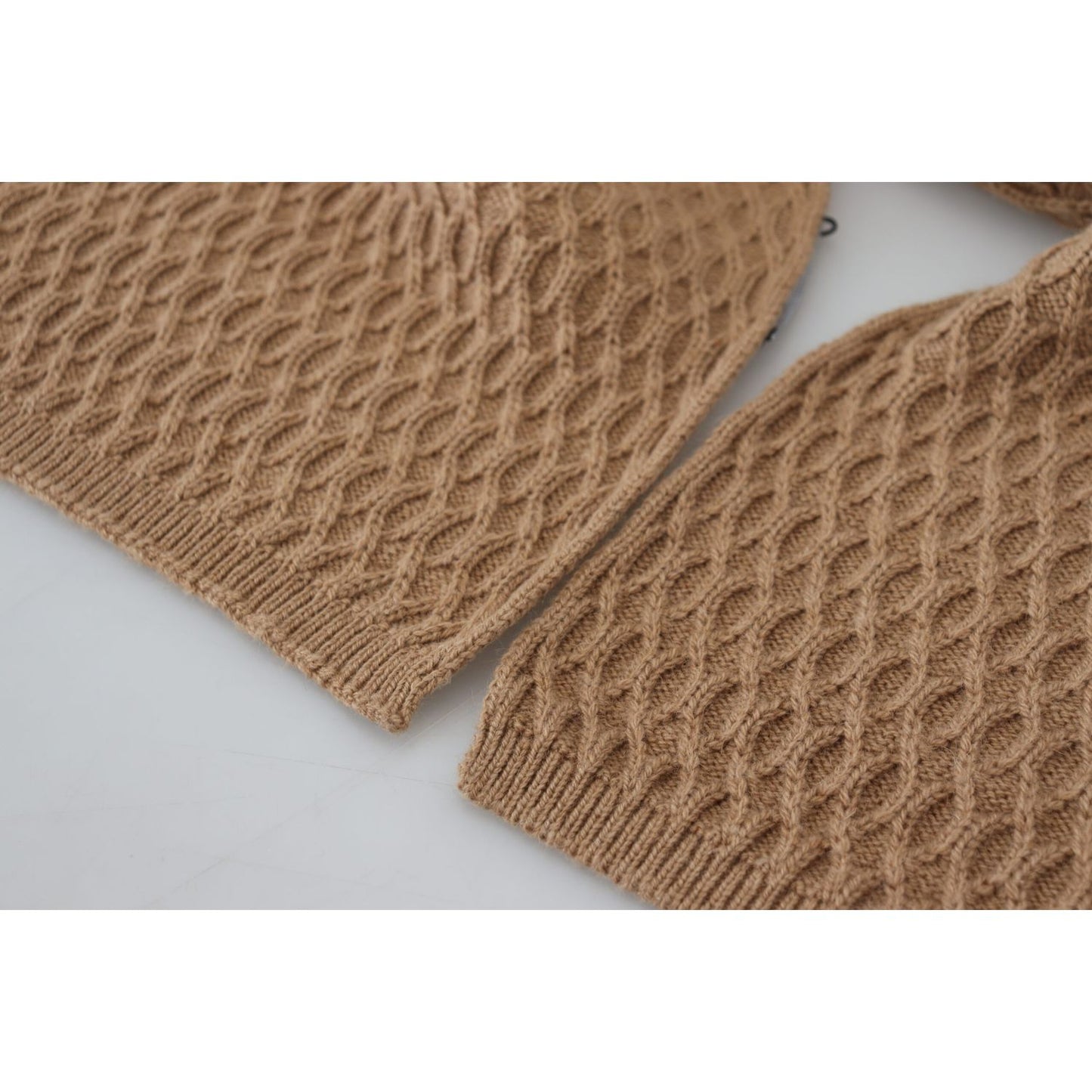 Dolce & Gabbana Dark Brown Wrap Shawl Knitted Camel Scarf