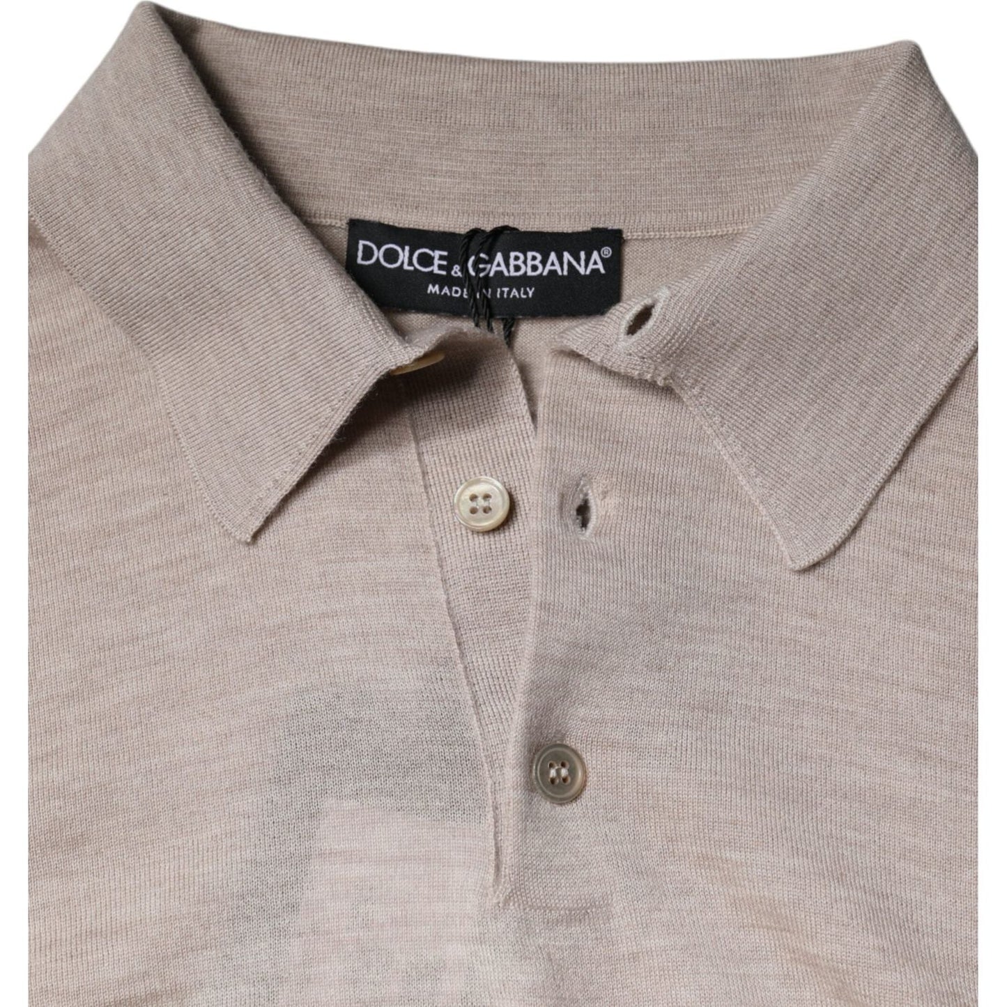 Dolce & Gabbana Beige Cashmere Knit Collared Pullover Sweater TSH87012-48