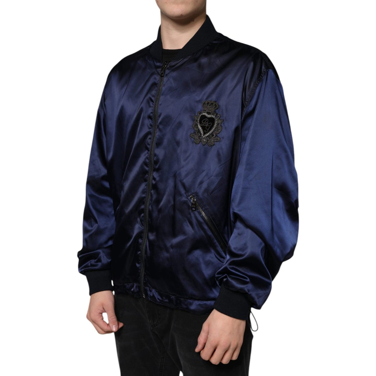Dolce & Gabbana Blue Crown Heart Full Zip Men Bomber Jacket JKT3865-54