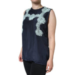 Dolce & Gabbana Blue Floral Lace Silk Sleeveless Tank Top TSH86538-48