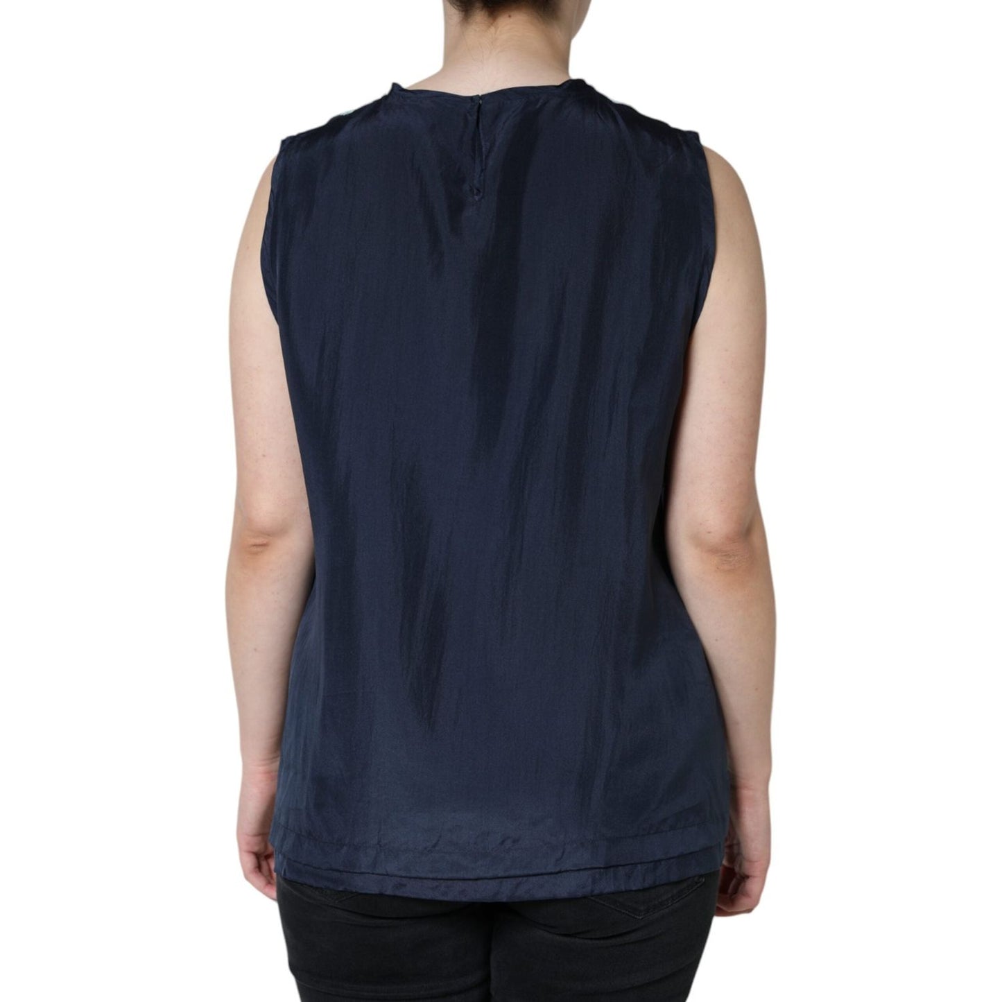 Dolce & Gabbana Blue Floral Lace Silk Sleeveless Tank Top TSH86538-48