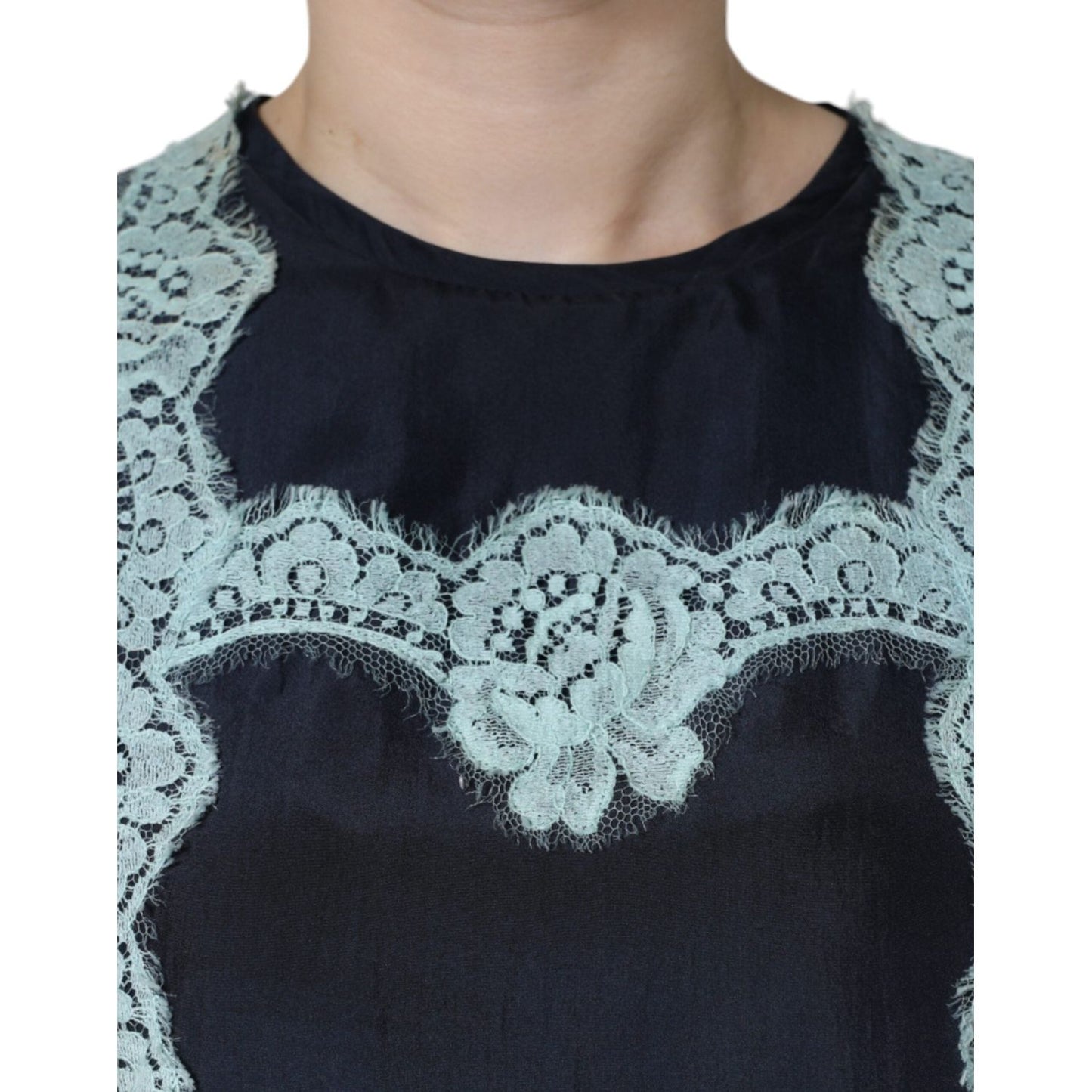 Dolce & Gabbana Blue Floral Lace Silk Sleeveless Tank Top TSH86538-48