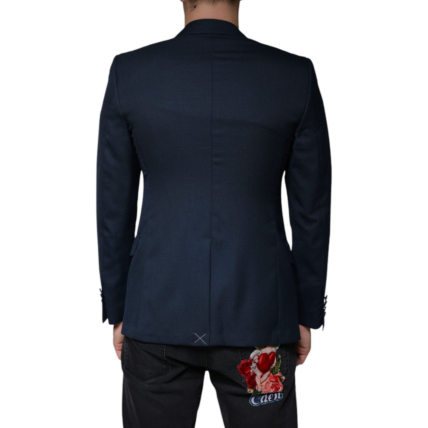 Dolce & Gabbana Blue Wool Logo Single Breasted Coat Blazer JKT4074-44