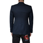 Dolce & Gabbana Blue Wool Logo Single Breasted Coat Blazer JKT4074-44