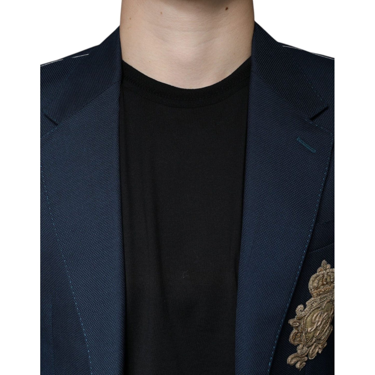 Dolce & Gabbana Blue Wool Logo Single Breasted Coat Blazer JKT4074-44
