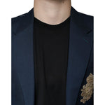 Dolce & Gabbana Blue Wool Logo Single Breasted Coat Blazer JKT4074-44