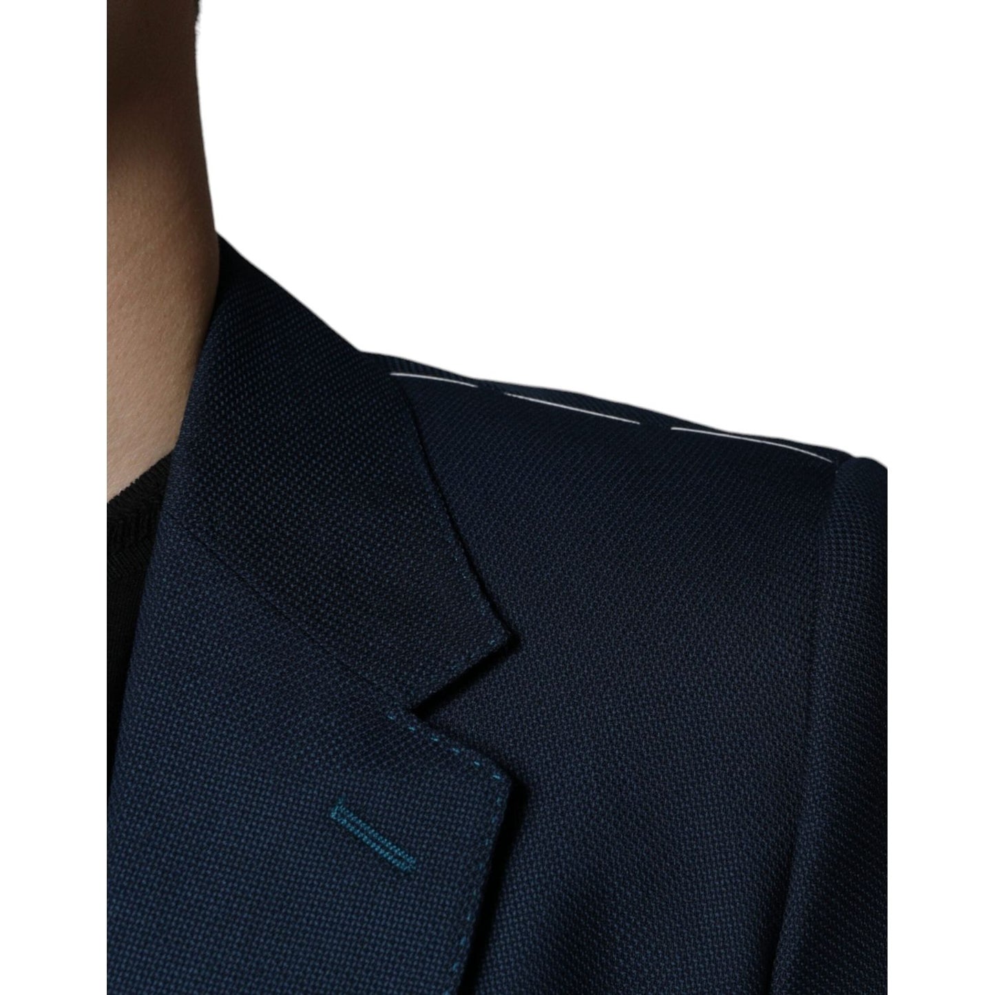Dolce & Gabbana Blue Wool Logo Single Breasted Coat Blazer JKT4074-44