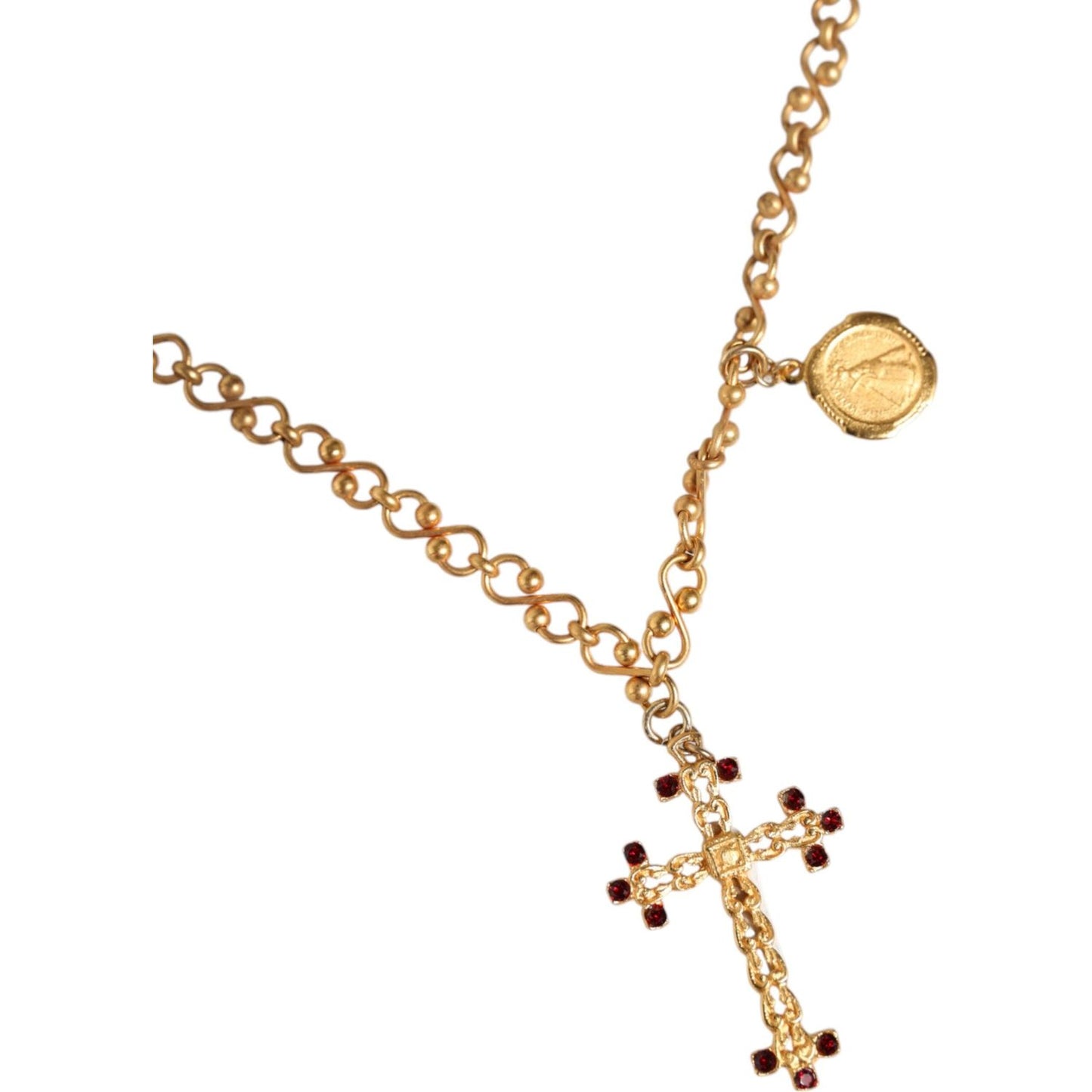 Dolce & Gabbana Gold Tone Brass Chain Religious Cross Pendant Necklace SMY10390