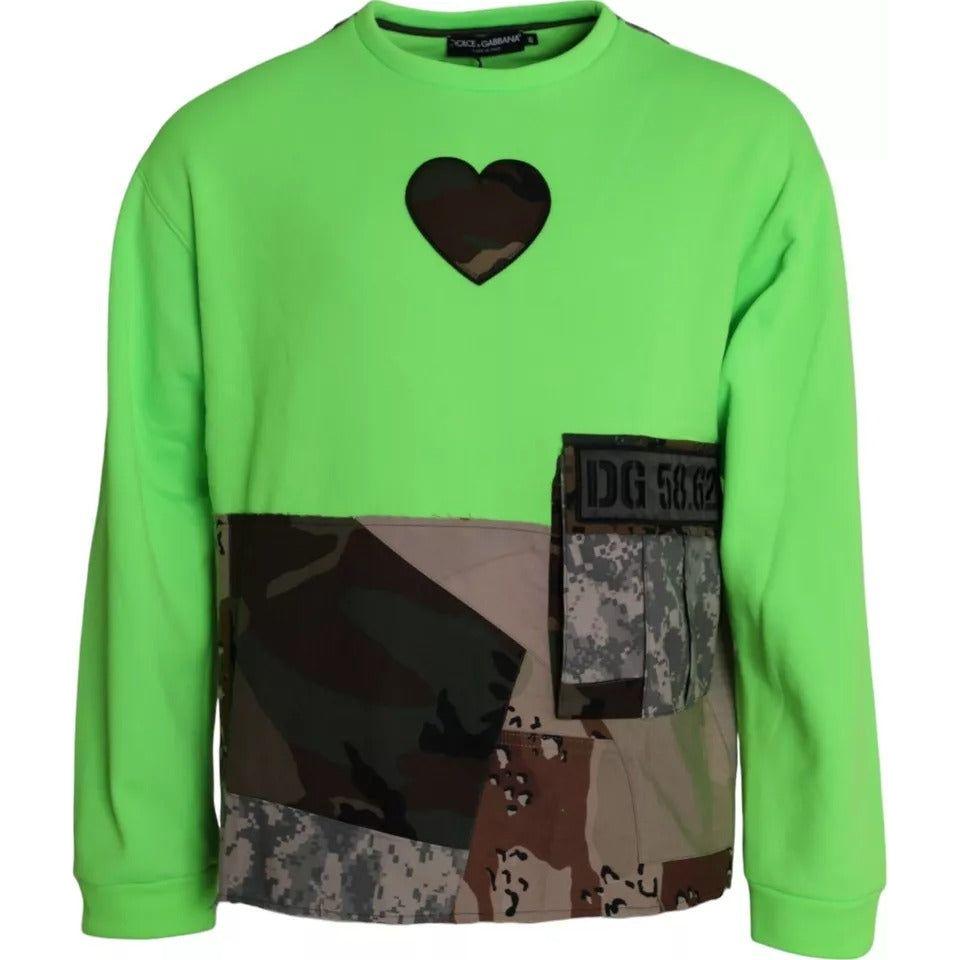 Dolce & Gabbana Green Patchwork Heart Crew Neck Pullover Sweater TSH86534-44