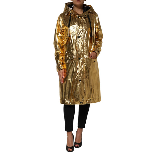 Dolce & Gabbana Gold Hooded Long Sleeves Trench Coat Jacket