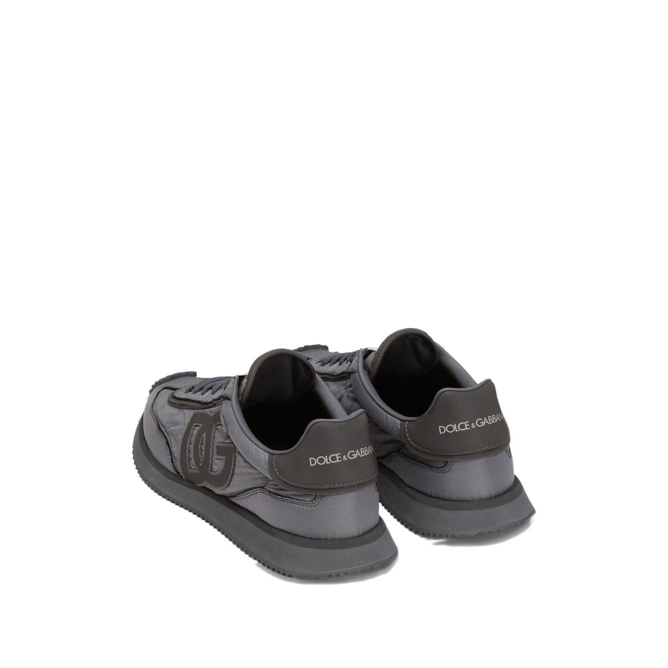 Dolce & Gabbana Sneakers Grey with embroidered logo, flat rubber sole, and padded collar, rear view of DG Cushion shoes.