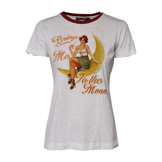 Dolce & Gabbana White Bring Me To The Moon Pin Up T-shirt Top