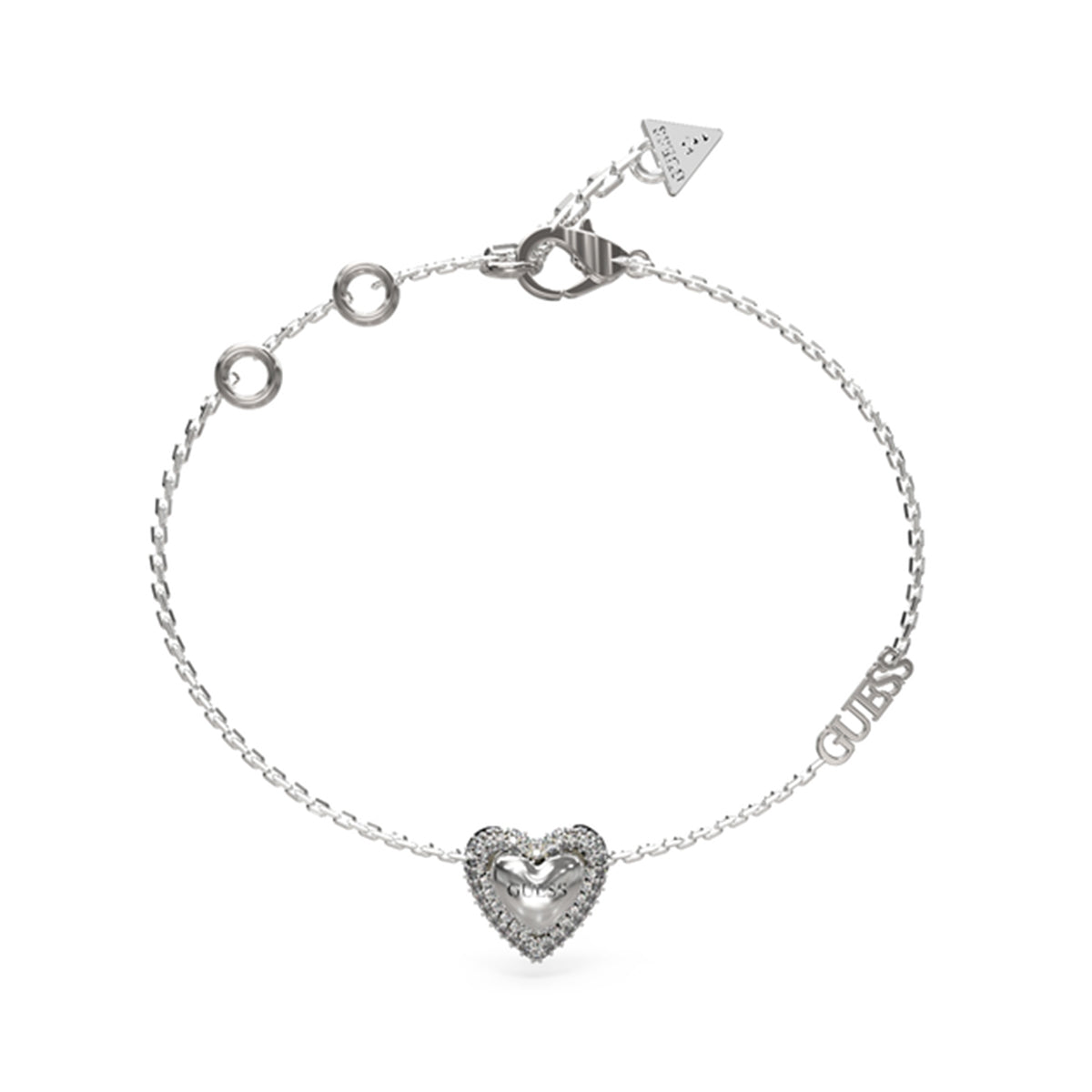 GUESS JEWELS JEWELRY Mod. JUBB05022JWRHS silver heart bracelet with charm and decorative detailing