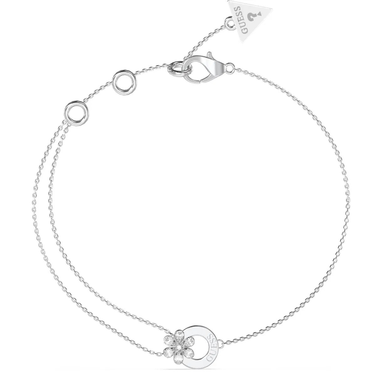 Silver bracelet from GUESS JEWELS JEWELRY Mod. JUBB05111JWRHS with decorative charm and lobster clasp.