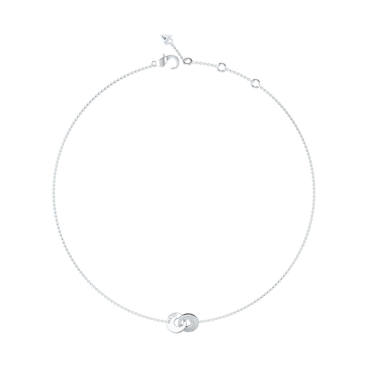 Alt Tag: GUESS JEWELS JEWELRY Mod. JUBN05219JWRHT-U silver necklace on a white background