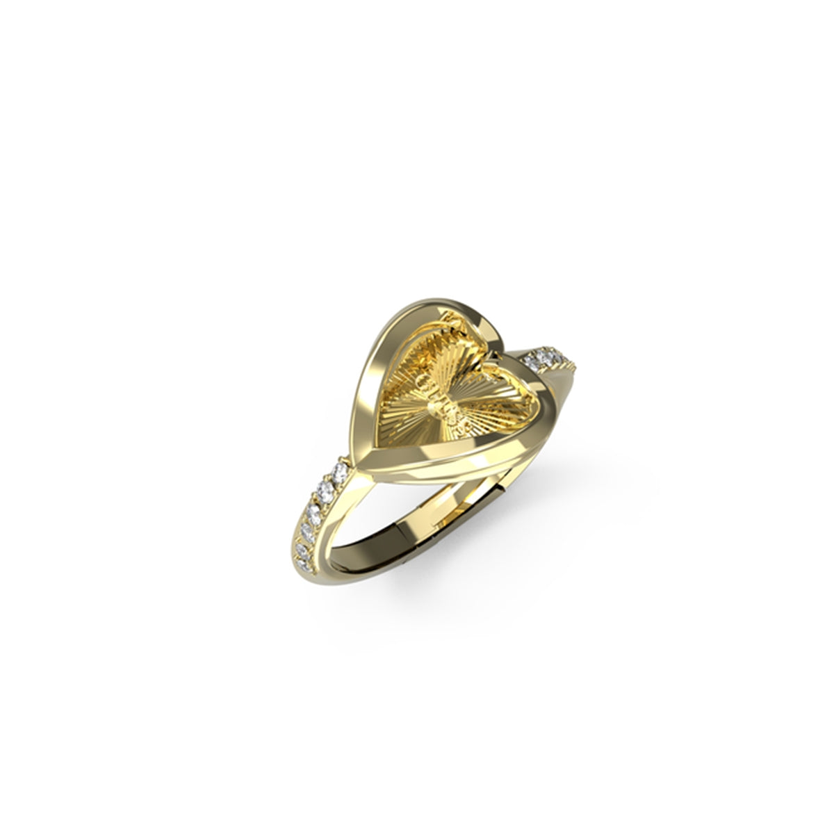 GUESS JEWELS JEWELRY Mod. JUBR04614JWYG56 gold ring with heart design and embedded stones