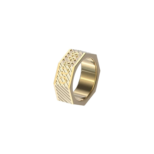 GUESS JEWELS JEWELRY Mod. JUMR03030JWYG62 gold ring with geometric design