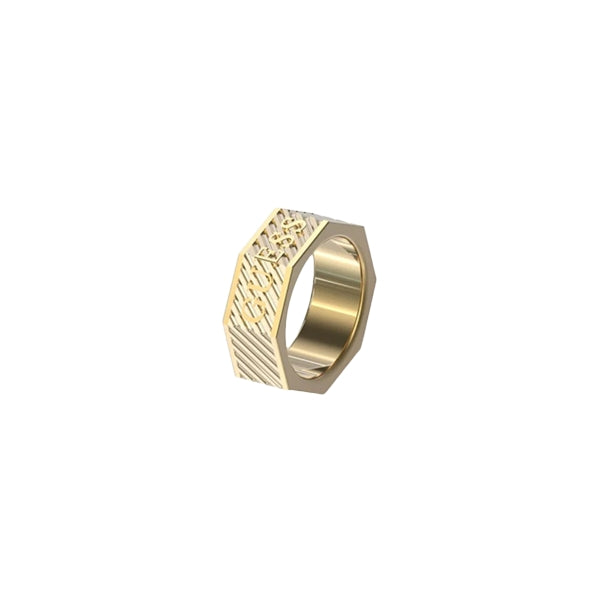 GUESS JEWELS JEWELRY Mod. JUMR03030JWYG64 gold ring with geometric design