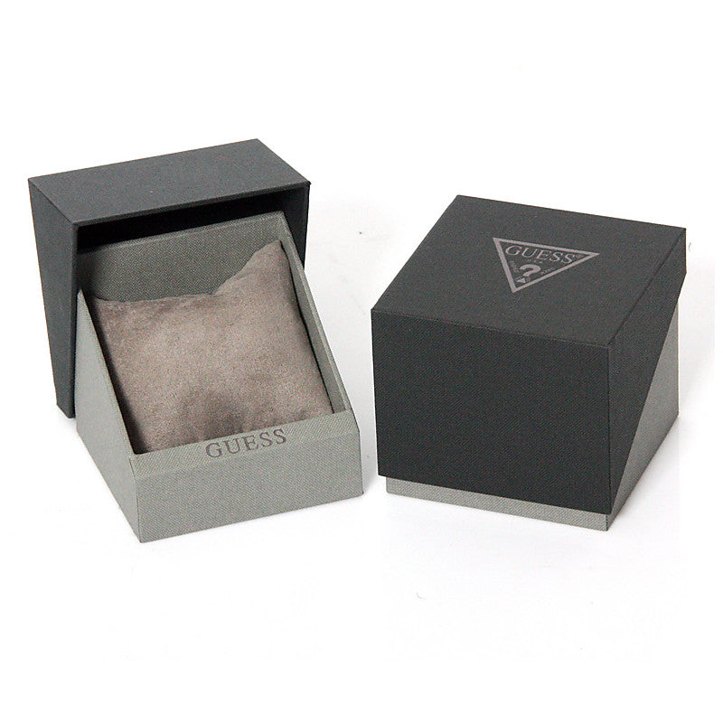 Official box packaging for GUESS Mod. W1156L3 Lady Earrings, featuring a sleek design with brand logo and cushion interior.