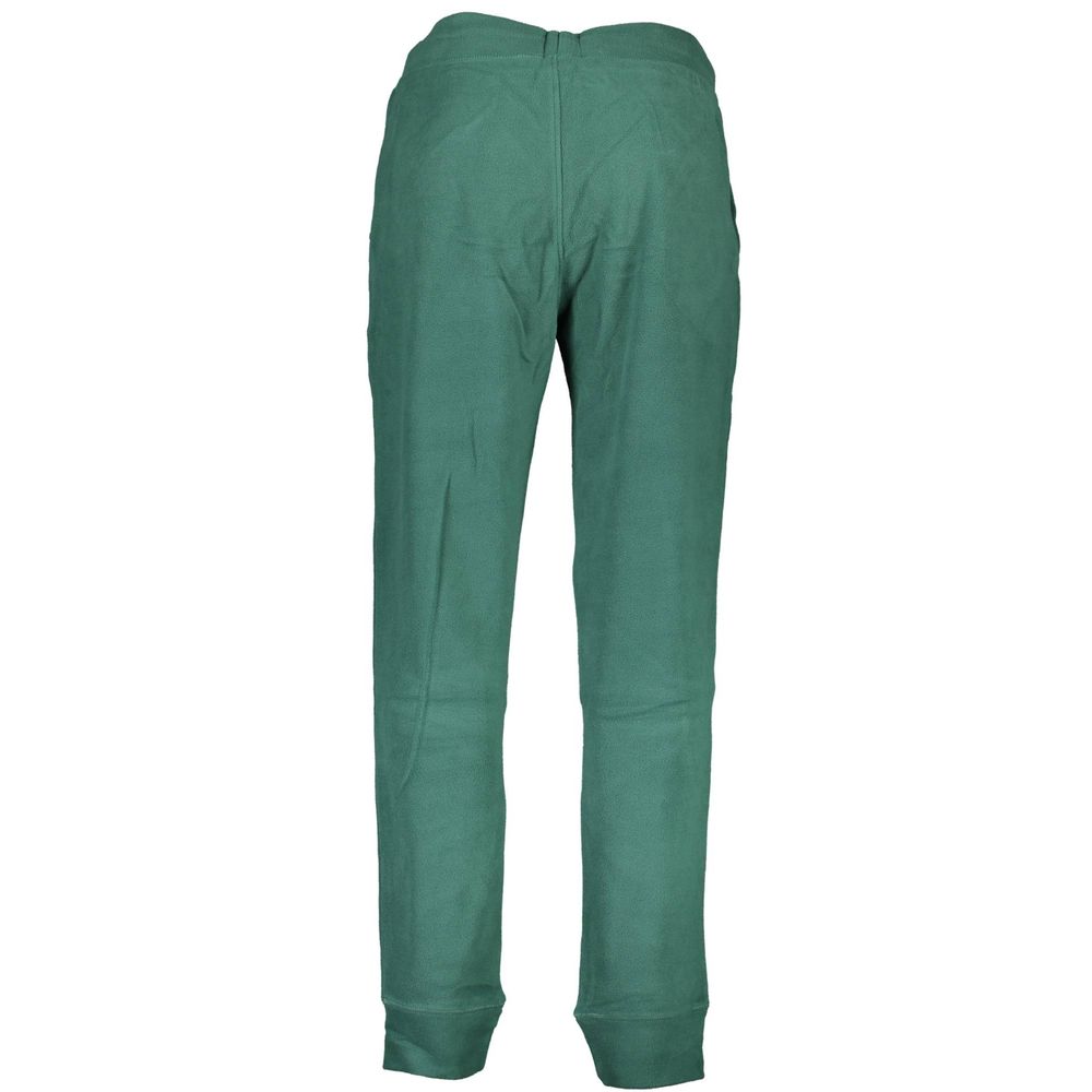 Gianmarco Venturi Green Polyester Pant with elastic waistband, lace ties, two pockets, ankle cuffs, and embroidered logo.