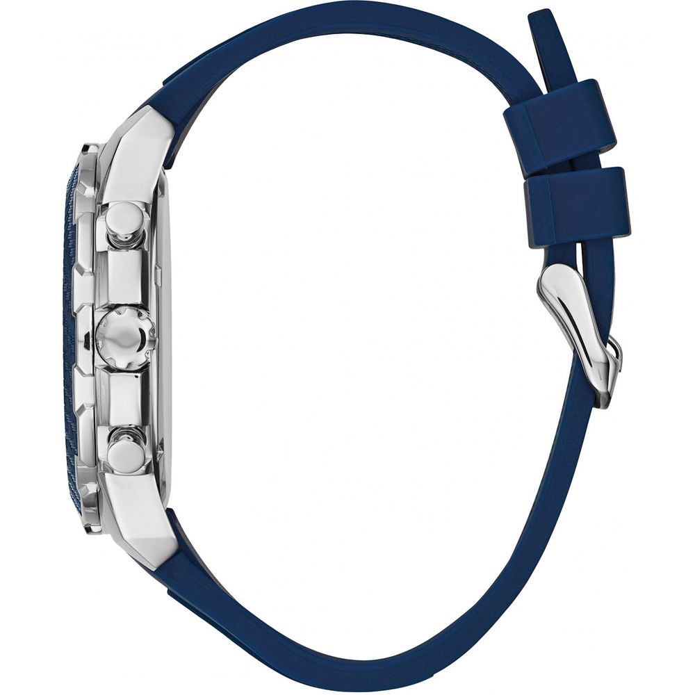 Side view of Guess Blue Rubber Sport Watch with stainless steel case and blue rubber strap.