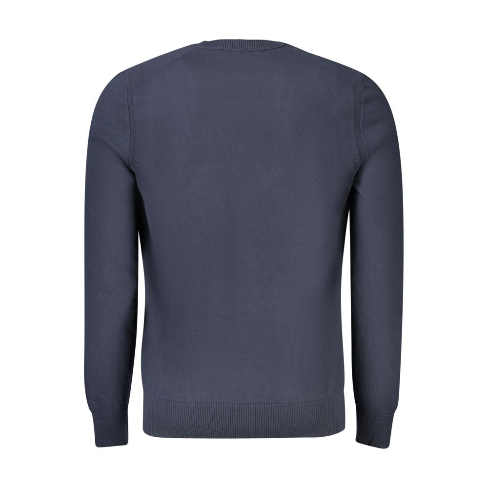 Hugo Boss Blue Cotton Sweater, short sleeved, 2 buttons, embroidery, logo, stylish and comfortable design for men.