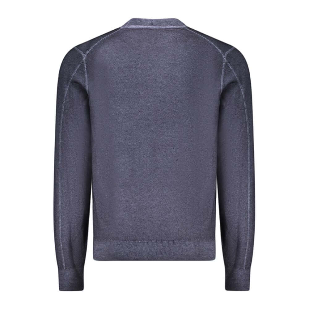 Hugo Boss Blue Wool Sweater, long-sleeved crew neck with embroidery logo, ideal for stylish casual wear.