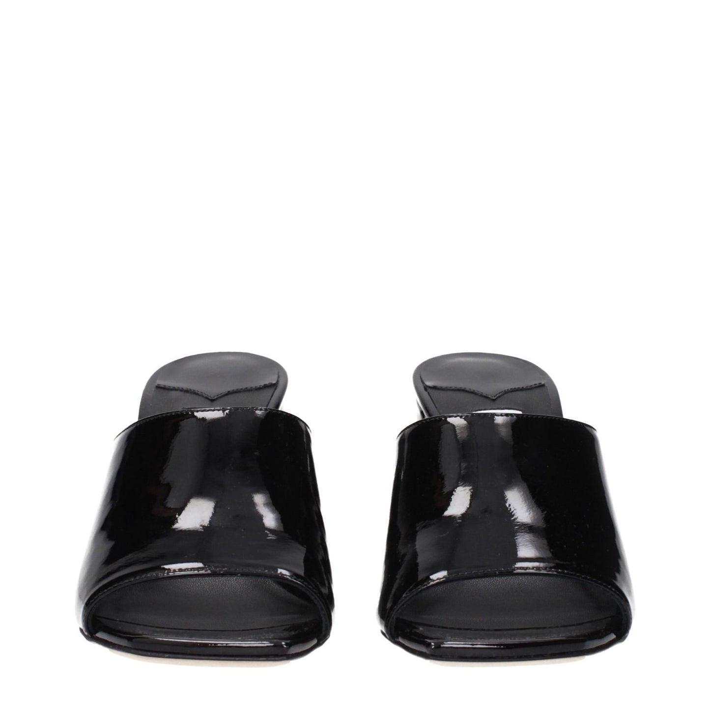 Jimmy Choo Black Leather Platform Sandals with patent finish, featuring side logo accent, front view on white background, SKU F85106.