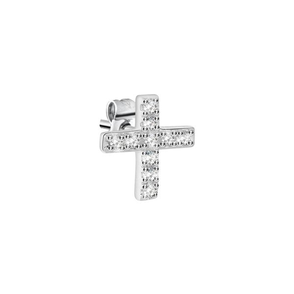 LA PETITE STORY JEWELRY Mod. LPS02ARQ07 silver cross-shaped earring with embedded crystals.