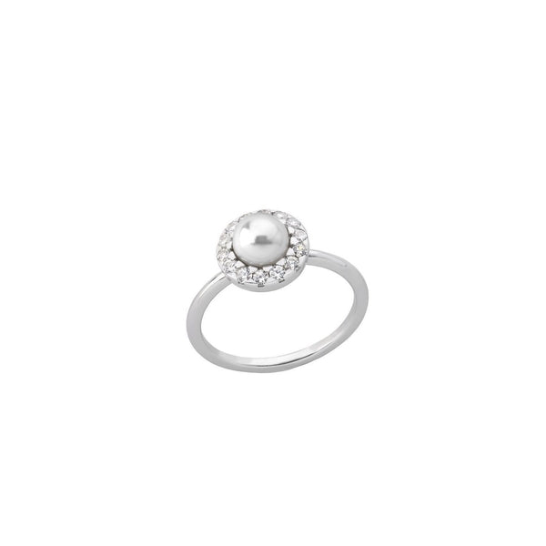 Elegant MAJORICA JEWELRY Mod. 15256.01.2.913.010.1 ring featuring a lustrous pearl and sparkling accents on a silver band.