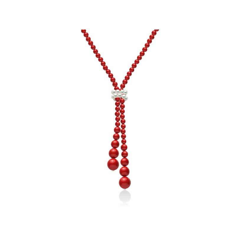 MILUNA Mod. CLD3658 elegant red beaded necklace with unique decorative clasp.