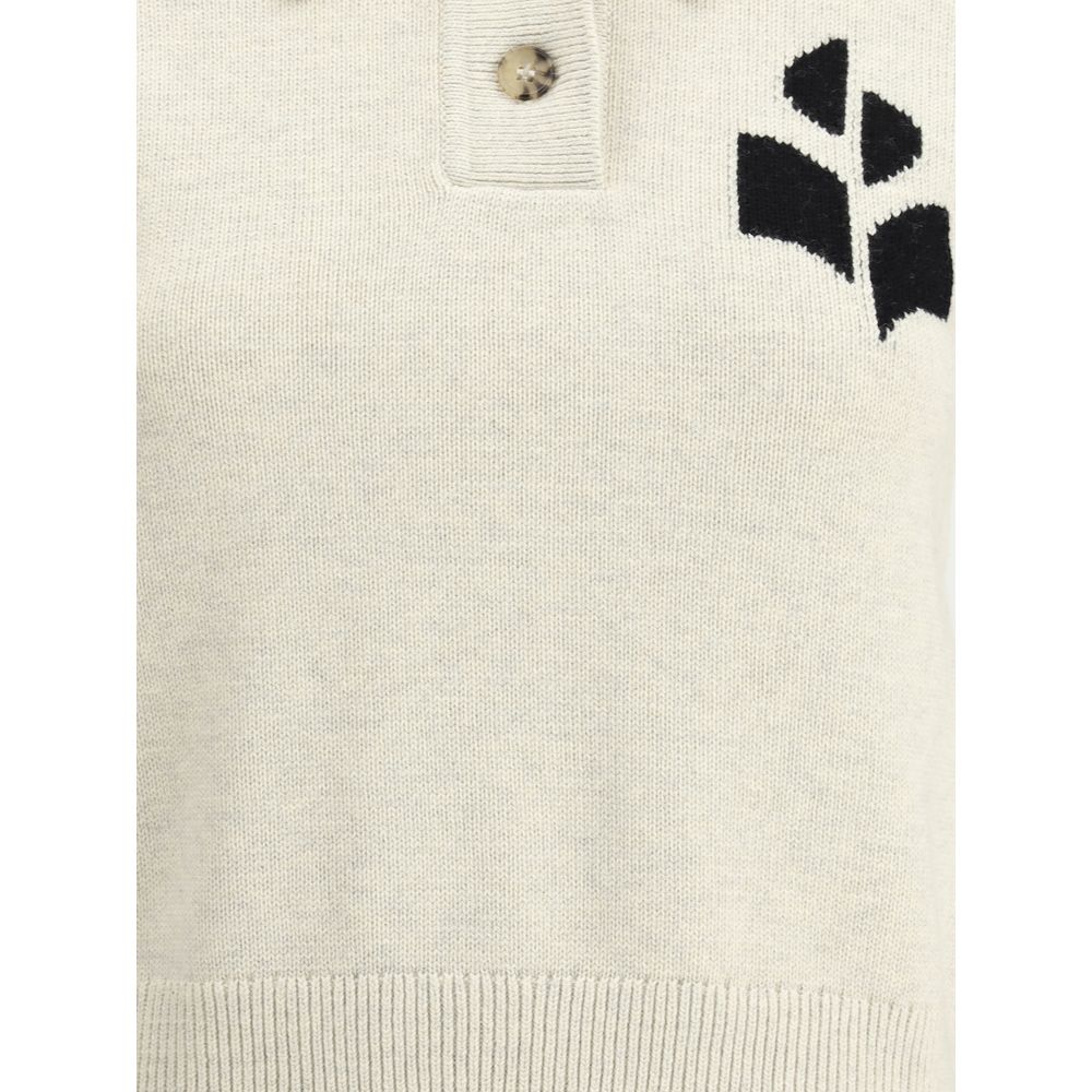 Marant Etoile White Cotton Sweatshirt with classic collar, button-front, ribbed cuffs, hem, and iconic logo, AW25 collection.